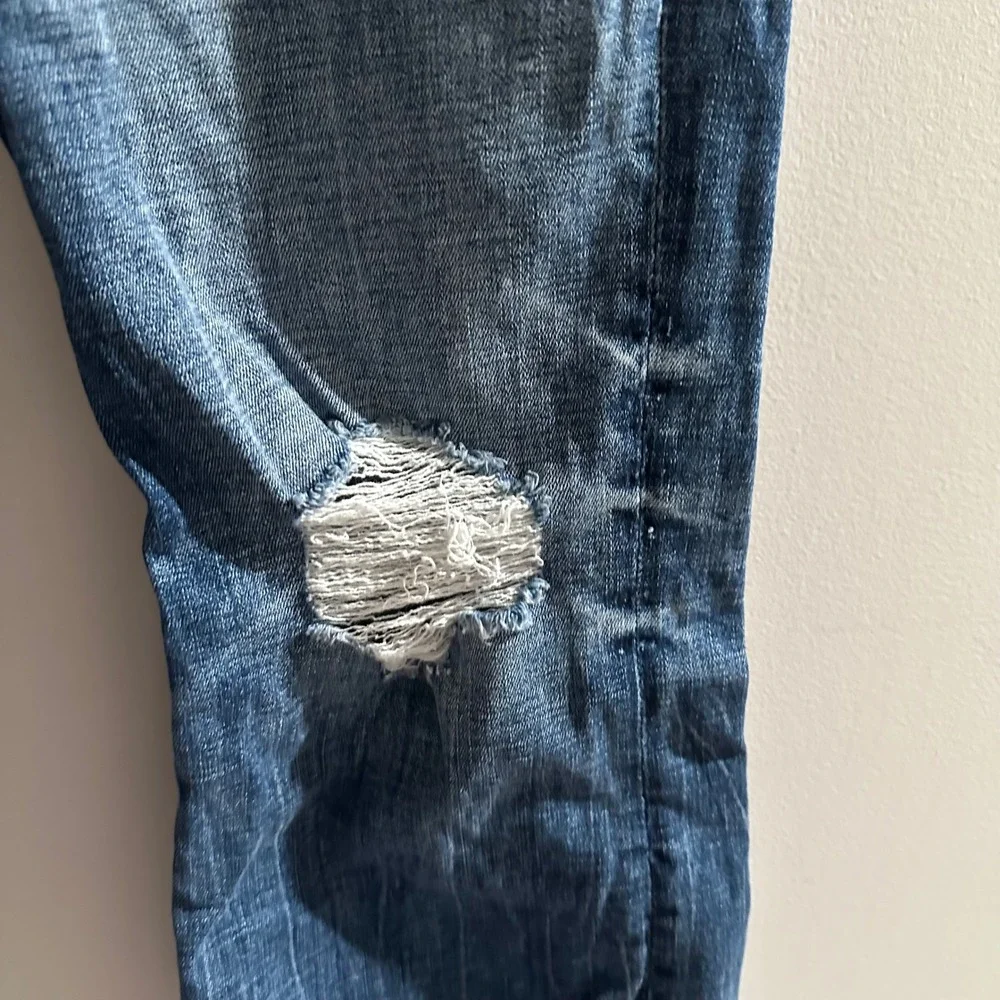 BKE Billie High Rise Slim Fit Bootcut Jeans Womens 33 Distressed Raw Hem ALTERED